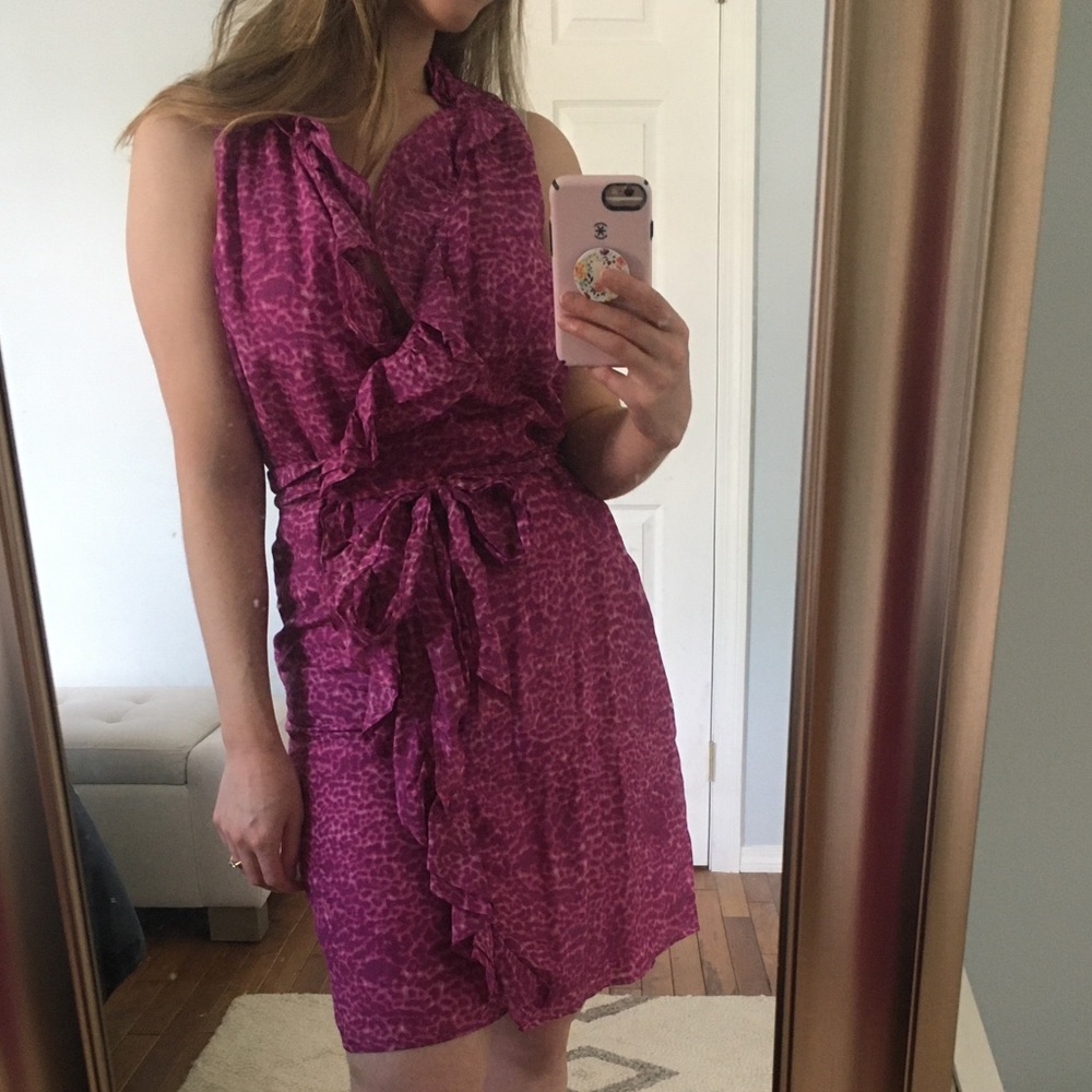 NWT Loft leopard ruffle faux wrap dress